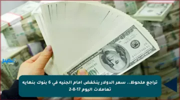 تراجع ملحوظ.. سعر الدولار ينخفض أمام الجنيه في 6 بنوك بنهاية تعاملات اليوم 17-8-2